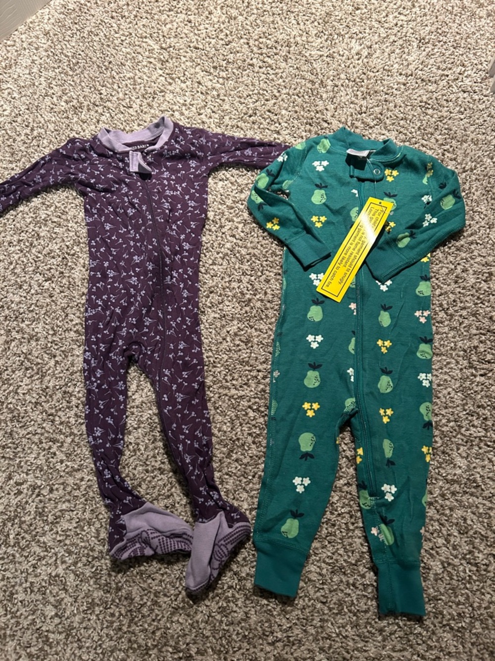 Burt's Bees Baby Green Apple & Purple Floral Footie Pajamas